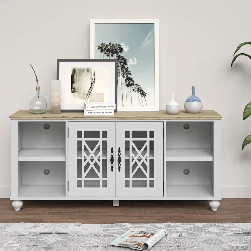 Meuble TV vintage avec portes sculptées pour téléviseur de grande taille