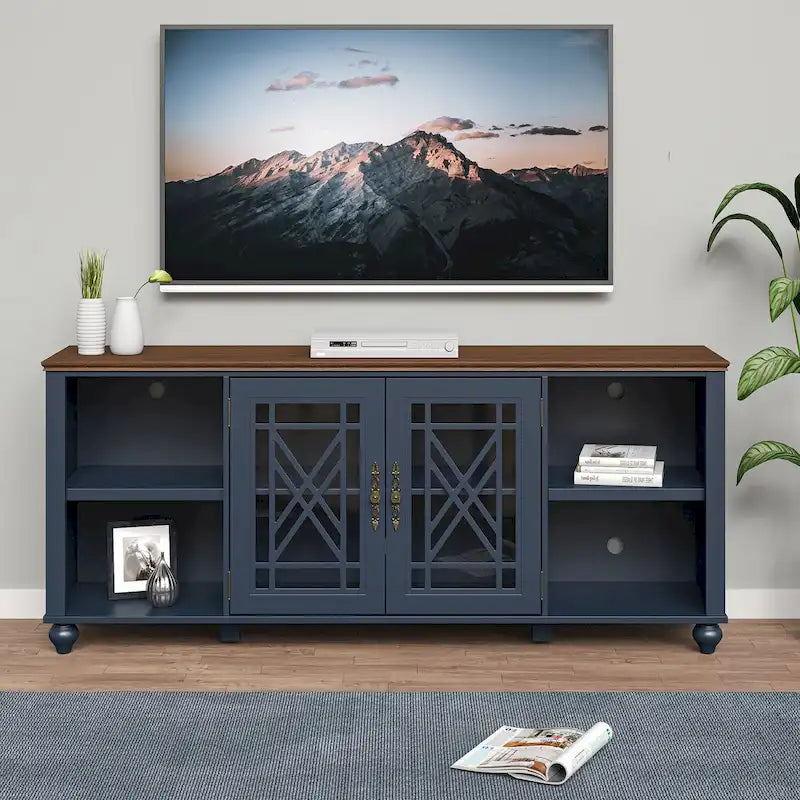 Meuble TV vintage avec portes sculptées pour téléviseur de grande taille