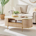 Table basse moderne et luxueuse à cannelures, table d'appoint avec plateau en imitation marbre