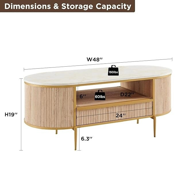 Table basse moderne et luxueuse à cannelures, table d'appoint avec plateau en imitation marbre