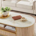 Table basse moderne et luxueuse à cannelures, table d'appoint avec plateau en imitation marbre