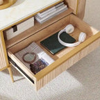 Table basse moderne et luxueuse à cannelures, table d'appoint avec plateau en imitation marbre