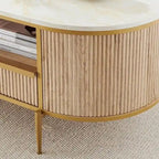 Table basse moderne et luxueuse à cannelures, table d'appoint avec plateau en imitation marbre