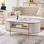 Table basse moderne et luxueuse à cannelures, table d'appoint avec plateau en imitation marbre