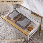 Table basse moderne et luxueuse à cannelures, table d'appoint avec plateau en imitation marbre