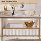 Table basse moderne et luxueuse à cannelures, table d'appoint avec plateau en imitation marbre