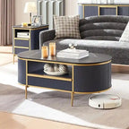Table basse moderne et luxueuse à cannelures, table d'appoint avec plateau en imitation marbre