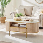 Table basse moderne et luxueuse à cannelures, table d'appoint avec plateau en imitation marbre