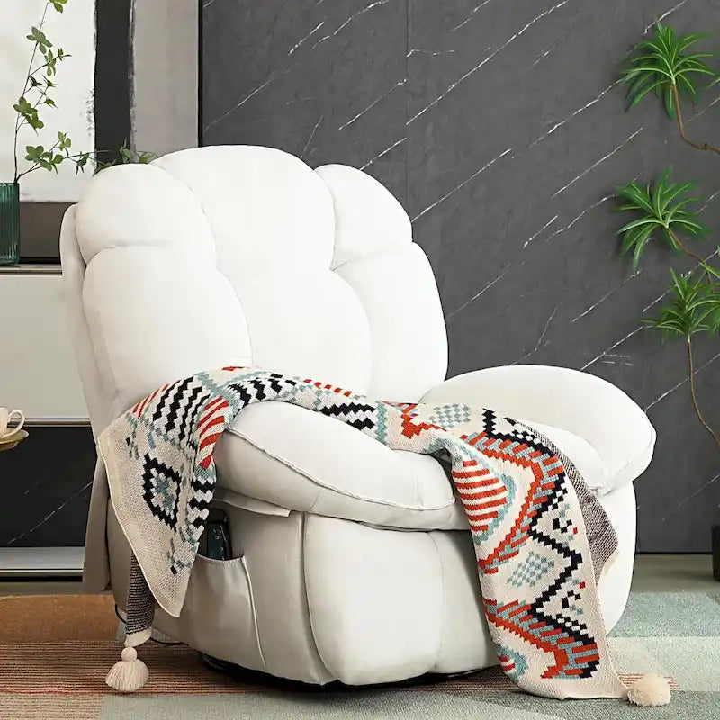 Fauteuil inclinable pivotant électrique XINMICS, fauteuil massant à bascule avec fonction chauffante, ports USB et USB-C et poche latérale