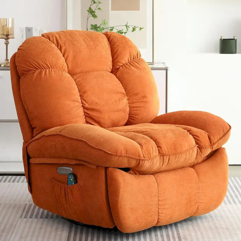 Fauteuil inclinable pivotant électrique XINMICS, fauteuil massant à bascule avec fonction chauffante, ports USB et USB-C et poche latérale