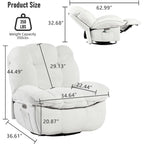 Fauteuil inclinable pivotant électrique XINMICS, fauteuil massant à bascule avec fonction chauffante, ports USB et USB-C et poche latérale