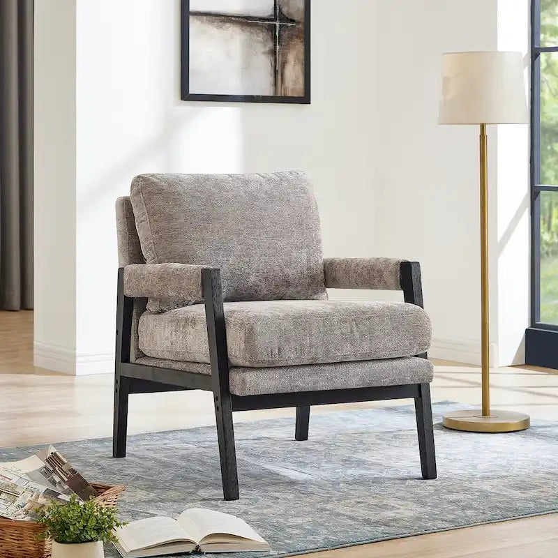 Fauteuil d'appoint rembourré en chenille Kelly de style moderne du milieu du siècle de Roundhill Furniture