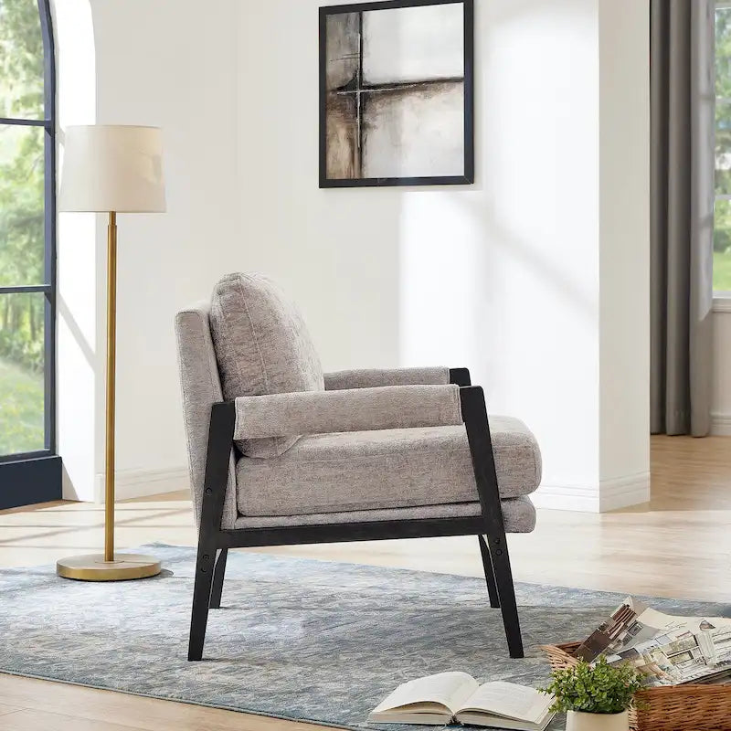 Fauteuil d'appoint rembourré en chenille Kelly de style moderne du milieu du siècle de Roundhill Furniture