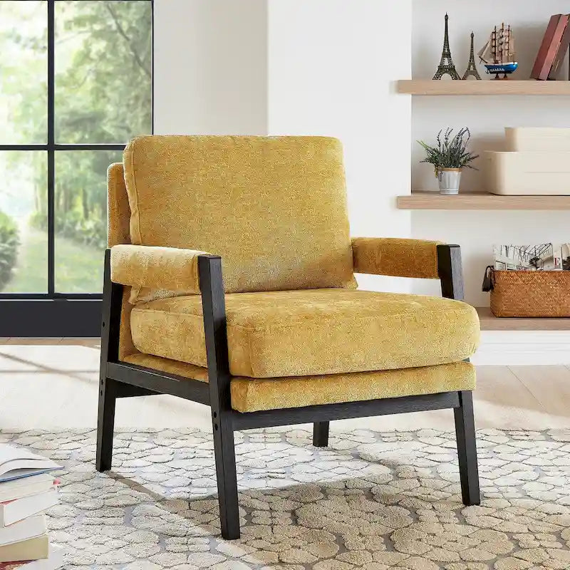 Fauteuil d'appoint rembourré en chenille Kelly de style moderne du milieu du siècle de Roundhill Furniture