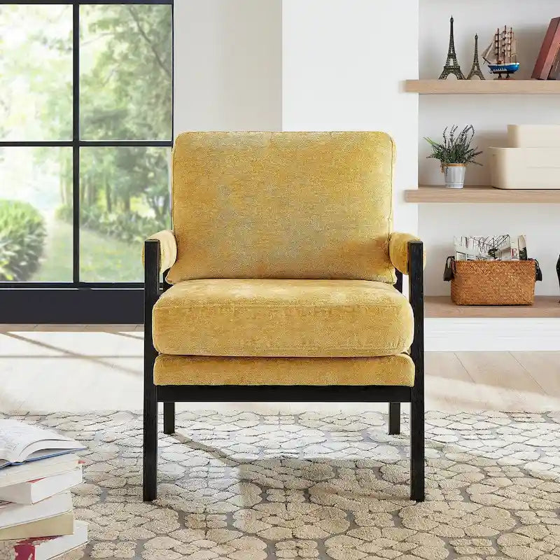 Fauteuil d'appoint rembourré en chenille Kelly de style moderne du milieu du siècle de Roundhill Furniture