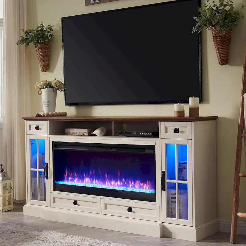 70 Farmhouse Fireplace TV Stand, Entertainment Center, Console Table
