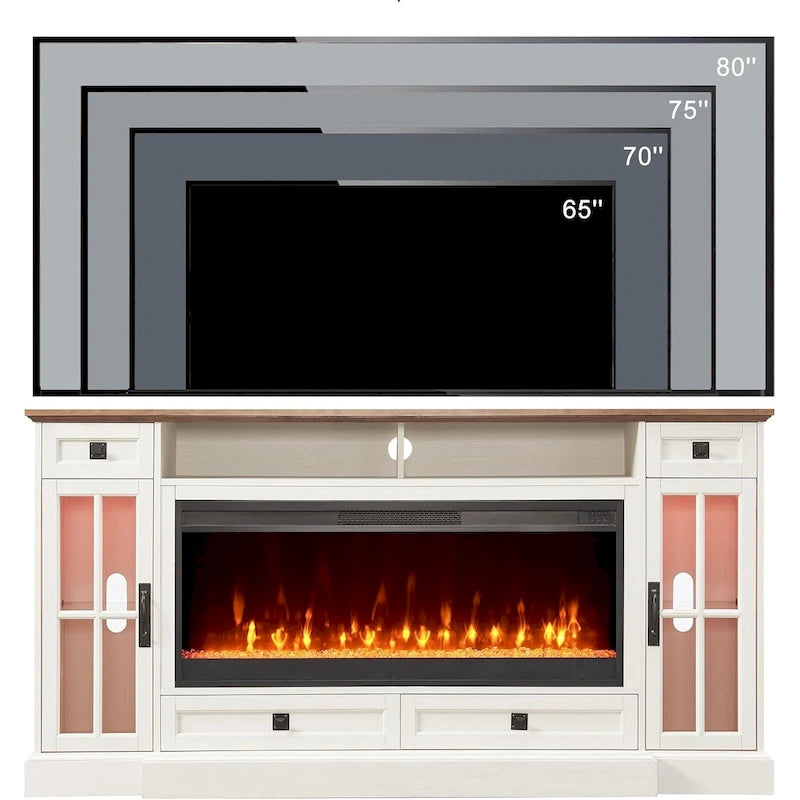 Meuble TV avec cheminée style ferme, centre multimédia, console