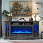 Meuble TV avec cheminée style ferme, centre multimédia, console