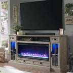 Meuble TV avec cheminée style ferme, centre multimédia, console
