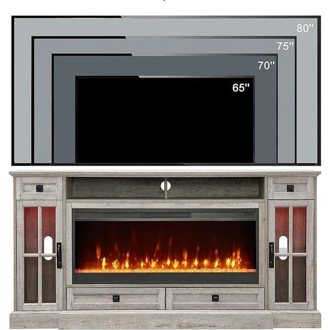 Meuble TV avec cheminée style ferme, centre multimédia, console