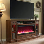 Meuble TV avec cheminée style ferme, centre multimédia, console