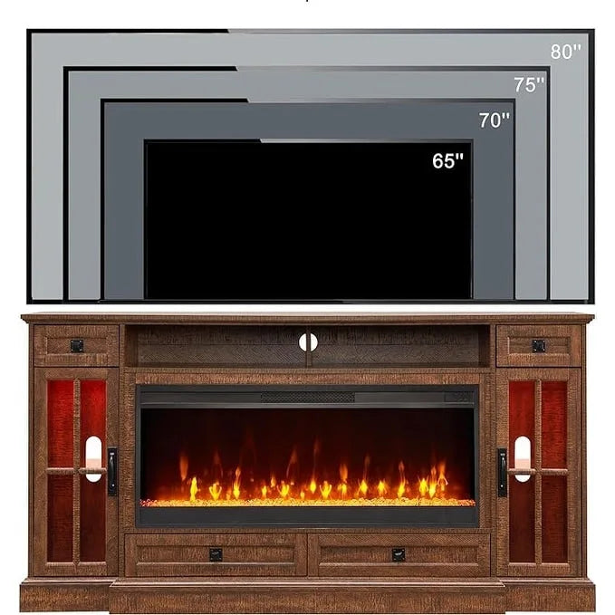 Meuble TV avec cheminée style ferme, centre multimédia, console