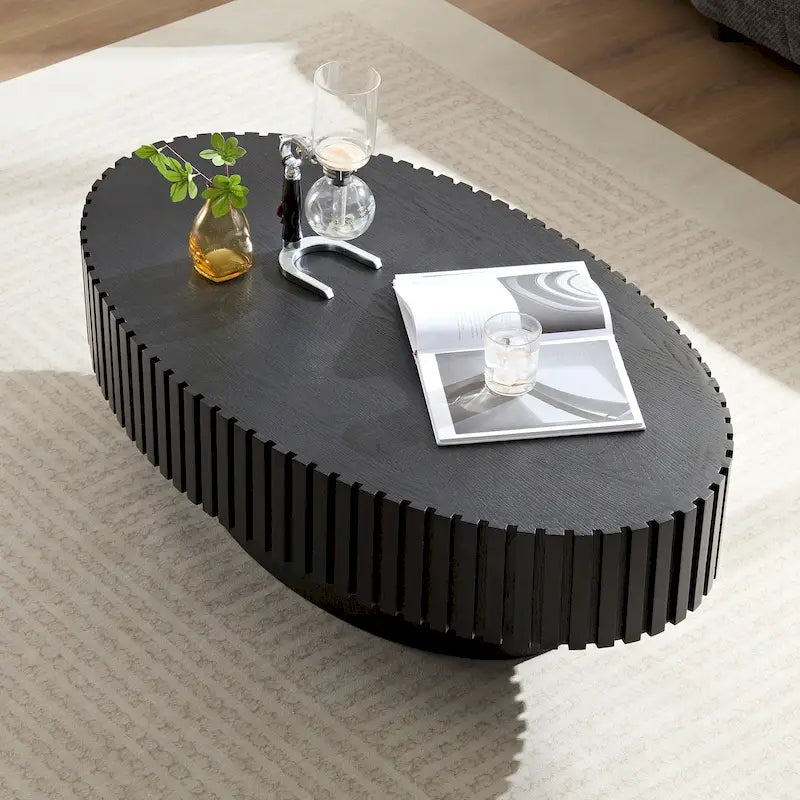 Table basse ovale contemporaine moderne en MDF naturel avec pied robuste, idéale pour le salon (non assemblée).