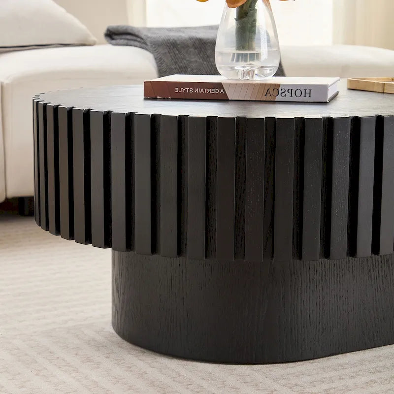 Table basse ovale contemporaine moderne en MDF naturel avec pied robuste, idéale pour le salon (non assemblée).