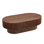 Table basse ovale contemporaine moderne en MDF naturel avec pied robuste, idéale pour le salon (non assemblée).