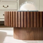 Table basse ovale contemporaine moderne en MDF naturel avec pied robuste, idéale pour le salon (non assemblée).