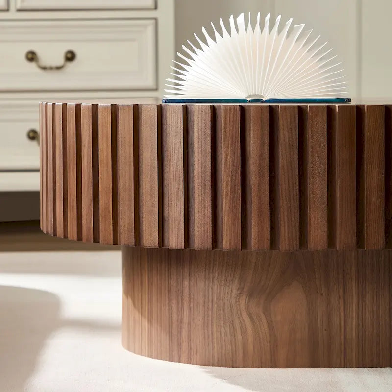 Table basse ovale contemporaine moderne en MDF naturel avec pied robuste, idéale pour le salon (non assemblée).