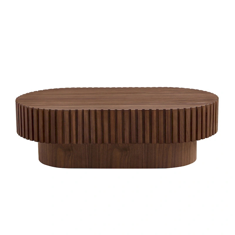 Table basse ovale contemporaine moderne en MDF naturel avec pied robuste, idéale pour le salon (non assemblée).