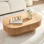 Table basse ovale contemporaine moderne en MDF naturel avec pied robuste, idéale pour le salon (non assemblée).