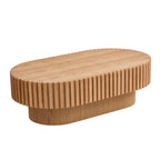 Table basse ovale contemporaine moderne en MDF naturel avec pied robuste, idéale pour le salon (non assemblée).