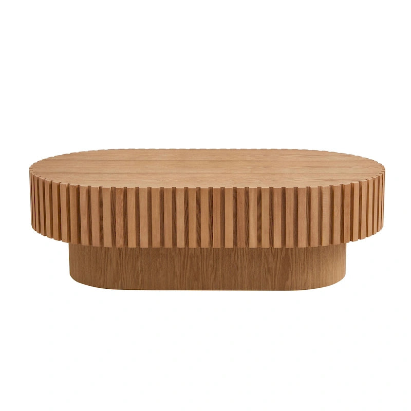 Table basse ovale contemporaine moderne en MDF naturel avec pied robuste, idéale pour le salon (non assemblée).