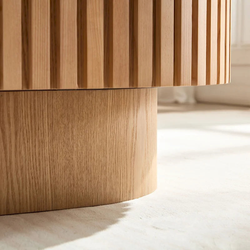 Table basse ovale contemporaine moderne en MDF naturel avec pied robuste, idéale pour le salon (non assemblée).