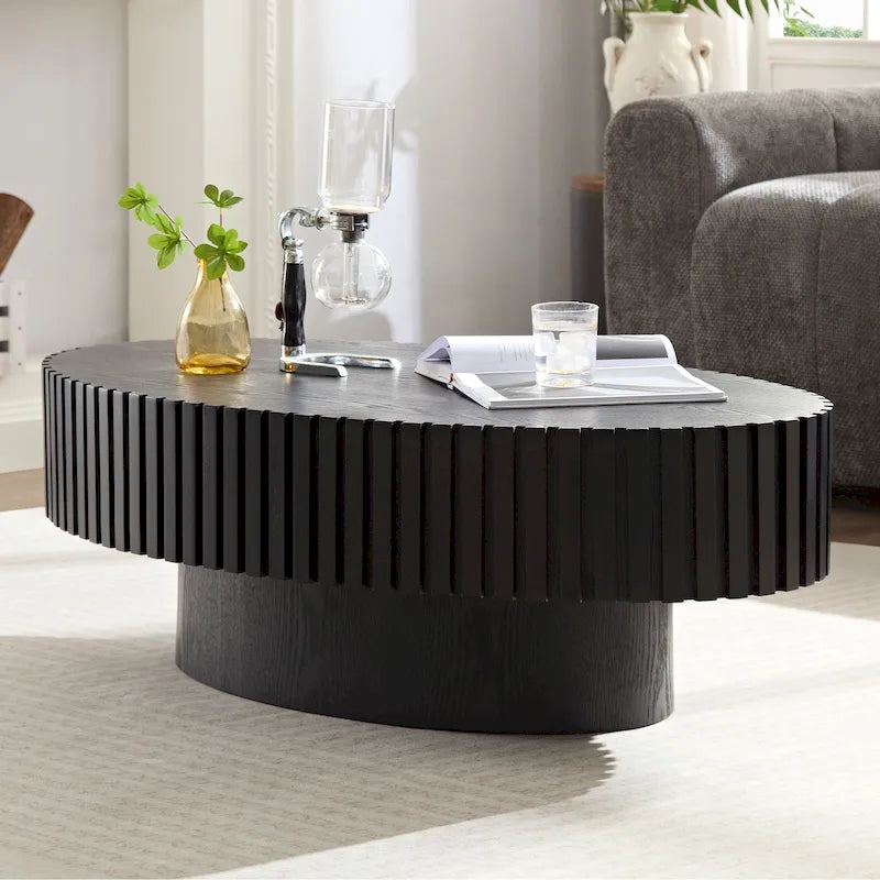 Table basse ovale contemporaine moderne en MDF naturel avec pied robuste, idéale pour le salon (non assemblée).