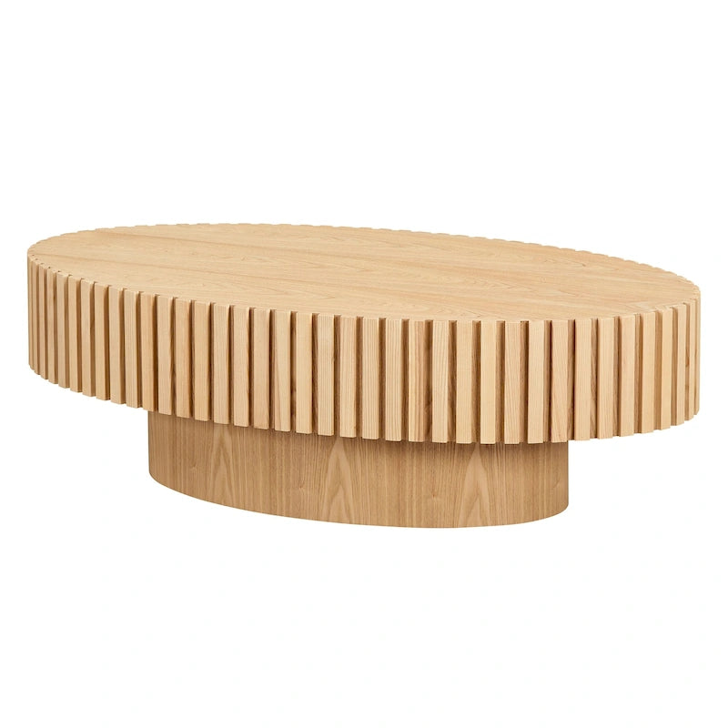 Table basse ovale contemporaine moderne en MDF naturel avec pied robuste, idéale pour le salon (non assemblée).
