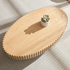 Table basse ovale contemporaine moderne en MDF naturel avec pied robuste, idéale pour le salon (non assemblée).