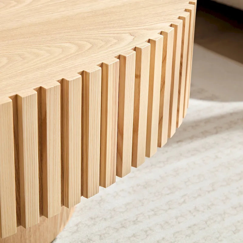 Table basse ovale contemporaine moderne en MDF naturel avec pied robuste, idéale pour le salon (non assemblée).