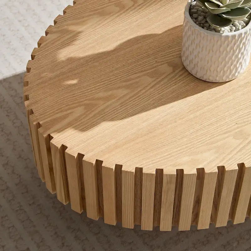 Table basse ovale contemporaine moderne en MDF naturel avec pied robuste, idéale pour le salon (non assemblée).