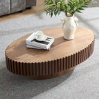 Table basse ovale contemporaine moderne en MDF naturel avec pied robuste, idéale pour le salon (non assemblée).