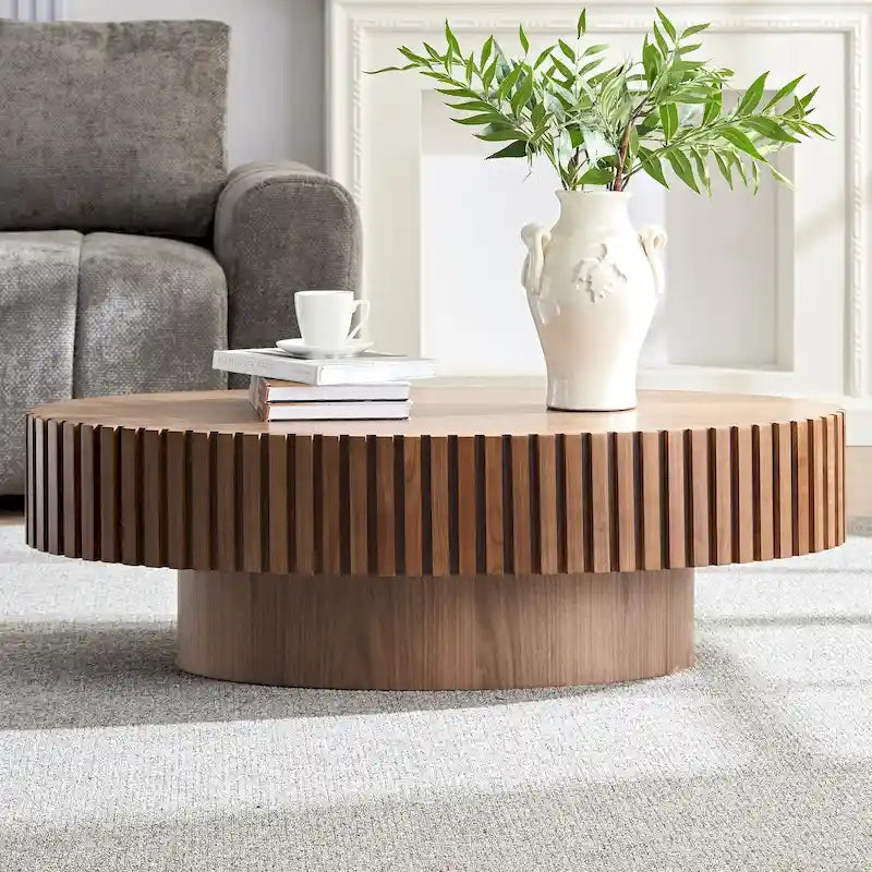 Table basse ovale contemporaine moderne en MDF naturel avec pied robuste, idéale pour le salon (non assemblée).