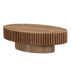 Table basse ovale contemporaine moderne en MDF naturel avec pied robuste, idéale pour le salon (non assemblée).