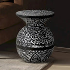 Table d'appoint NAVI noire et blanche, style bohème, pour salon