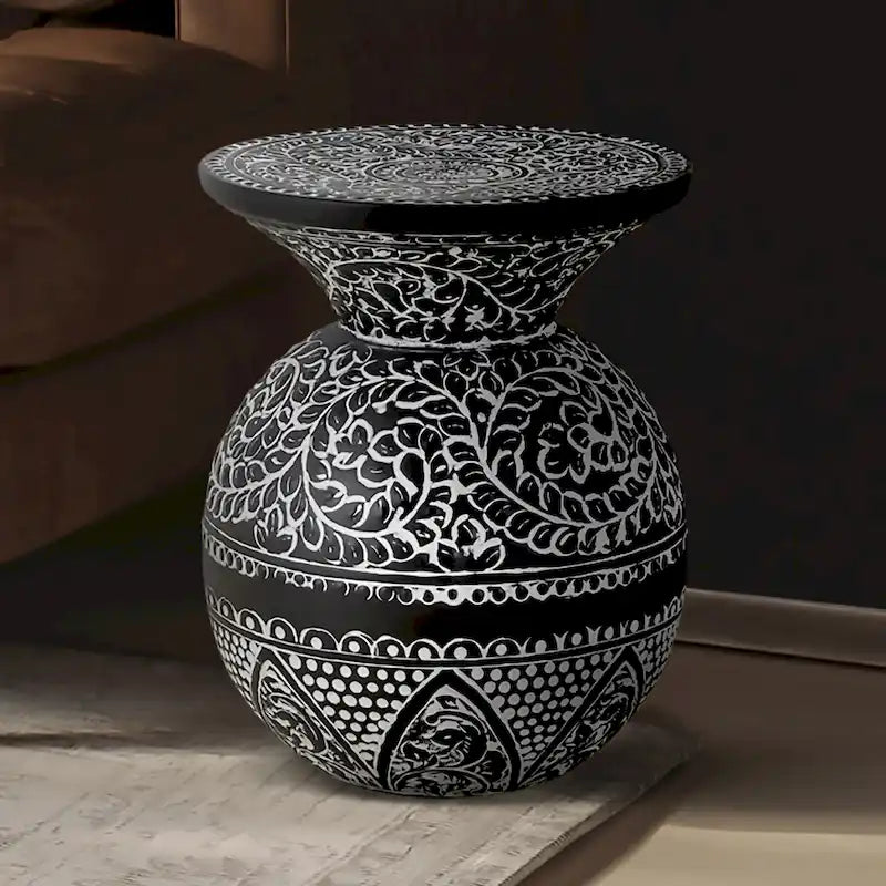 Table d'appoint NAVI noire et blanche, style bohème, pour salon