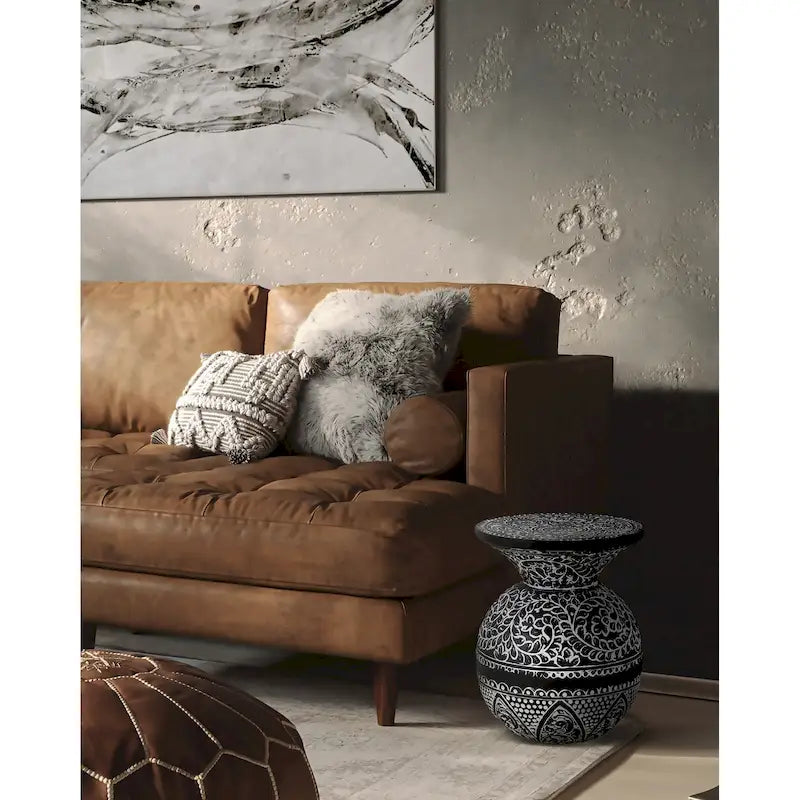 Table d'appoint NAVI noire et blanche, style bohème, pour salon