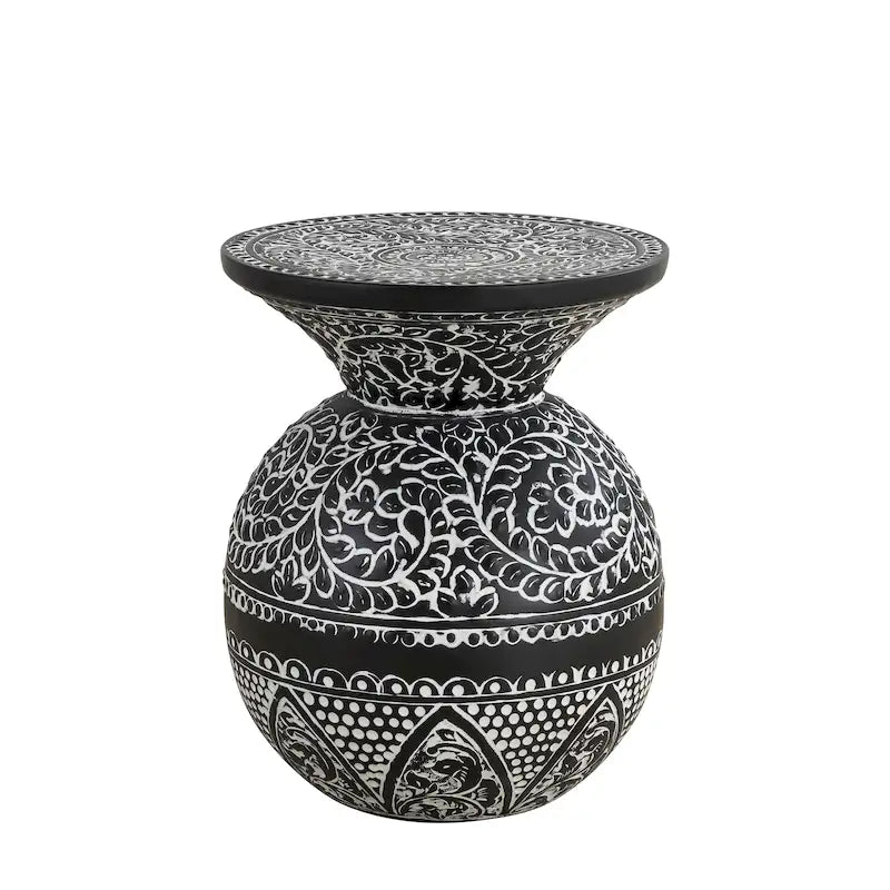 Table d'appoint NAVI noire et blanche, style bohème, pour salon