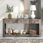 Console/table d'appoint avec tiroirs de rangement et étagère inférieure - 63 cm (L) x 14 cm (l) x 30 cm (H)