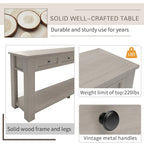 Console/table d'appoint avec tiroirs de rangement et étagère inférieure - 63 cm (L) x 14 cm (l) x 30 cm (H)